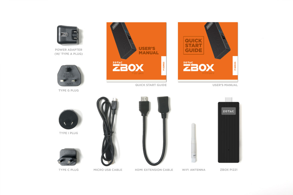 Zotac Zbox PI221's box contents